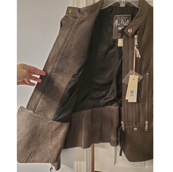 DIESEL Grey Leather Jacket - Brand New w/Tags - Picture 4 of 14